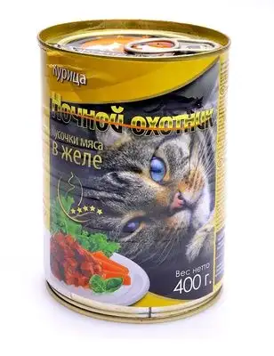 Купить Ночной охотник консервы для взрослых кошек кусочки в желе для кошек с курицей 
