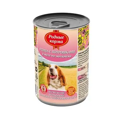 Купить Родные корма консервы для собак, птица с потрошками в желе по-московски