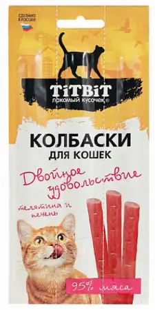 Купить titbit лакомство для кошек Колбаски Двойное удовольствие с телятиной и печенью, блистер