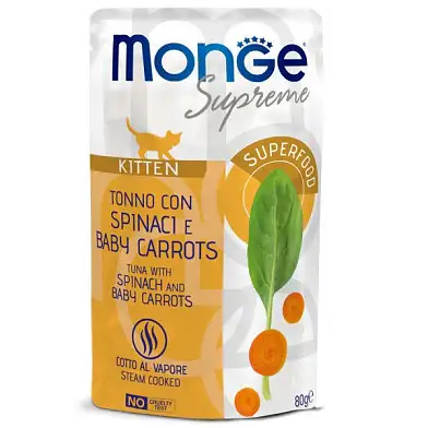 Monge Supreme kitten для котят из тунца со шпинатом и мини-морковью (пауч)