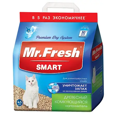 Mr.Fresh комкующийся древесный наполнитель для длинношерстных кошек