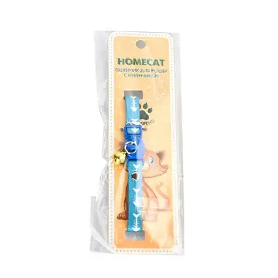 Homecat Косточки ошейник для кошек с бубенчиком голубой
