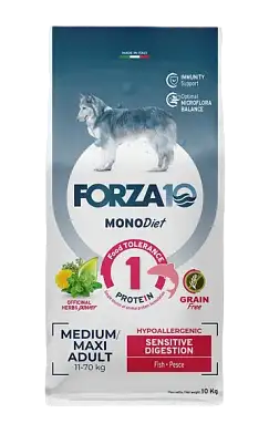 Forza10 MonoDiet Sensitive Digestion Medium & Large Adult сухой беззерновой, гипоаллергенный корм для взрослых собак средних и крупных пород с чувствительным пищеварением, с рыбой