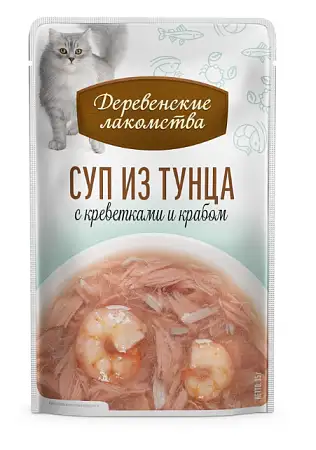 Купить Деревенские лакомства набор паучей для кошек Суп из тунца с креветками и крабом